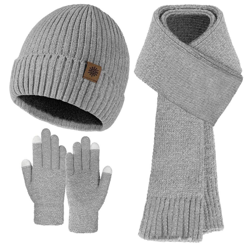 6330 Winter Hat Gloves Scarf Set , Warm Lining Beanie Hats Touchscreen